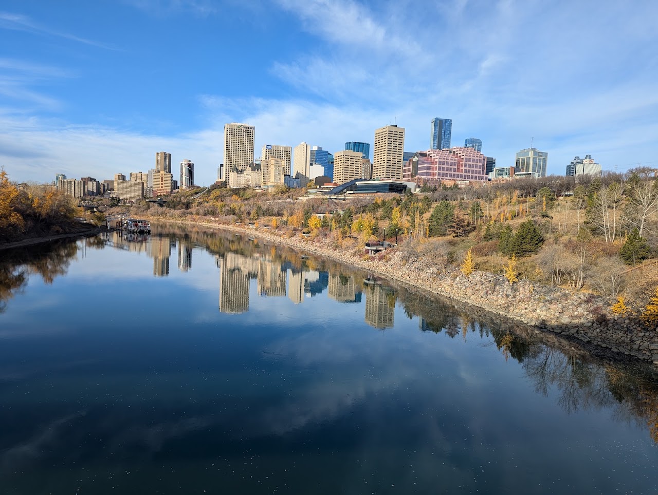 Entire dock with five boats swept down North Saskatchewan River